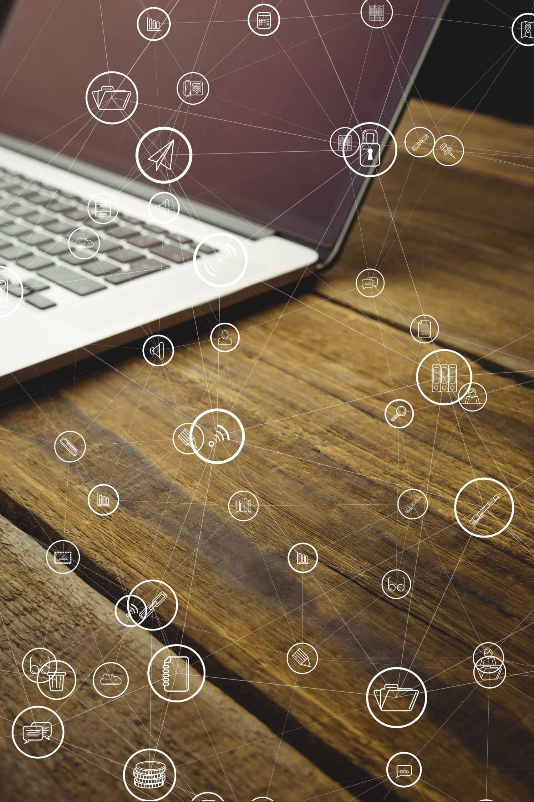 Accueil IT FM Digital composite of laptop with communication graphics